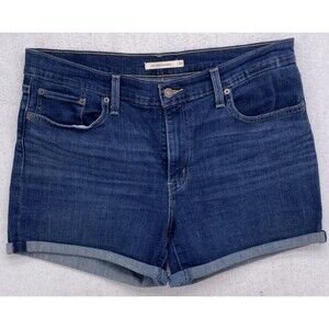 Levi's Mid Length Shorts Womens Size 33 Blue Denim Cuffed Stretch Flat Front